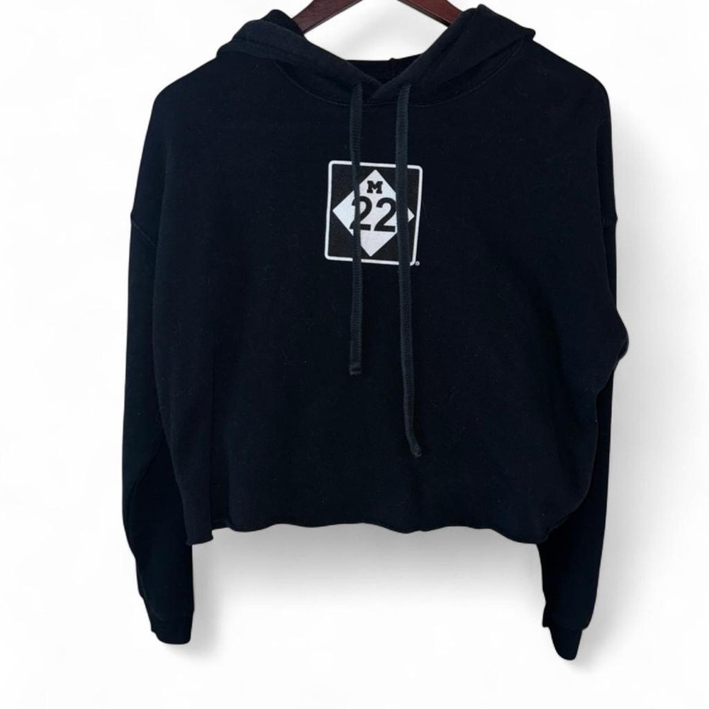 M22 Cropped Black Hoodie with White Graphic